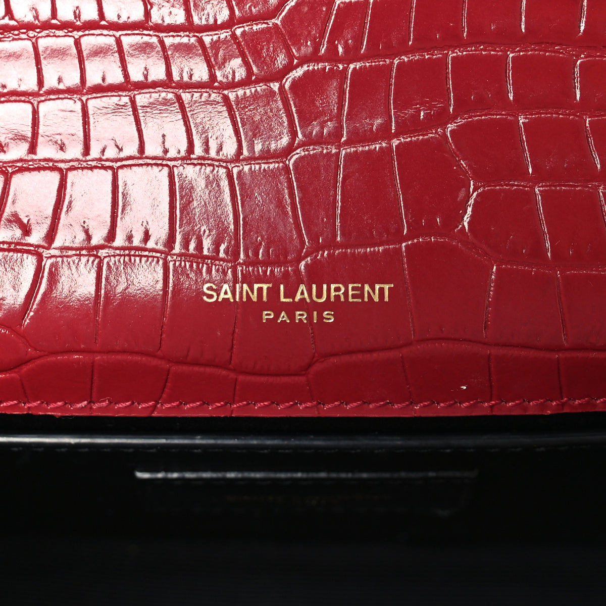 Saint Laurent Calfskin Crocodile Embossed Small Classic Monogram Kate Tassel Satchel Amaretto 5 of 8