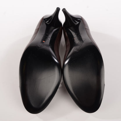 Chanel Lambskin Patent Elastic Cap Toe Pumps 38 Brown Black 5 of 6