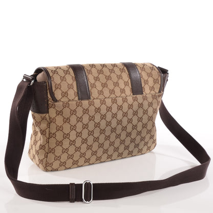 Gucci Monogram Medium Double Buckle Flap Messenger Bag Beige Dark Brown 4 of 11