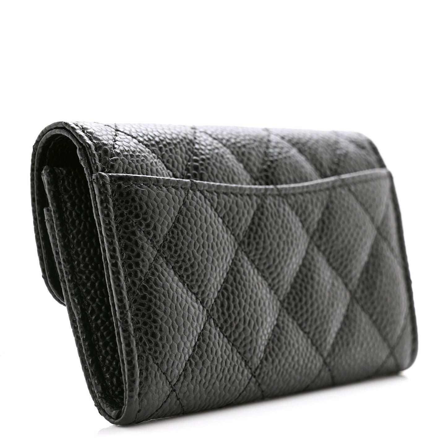 Caviar Quilted Flap Card Holder Wallet Black