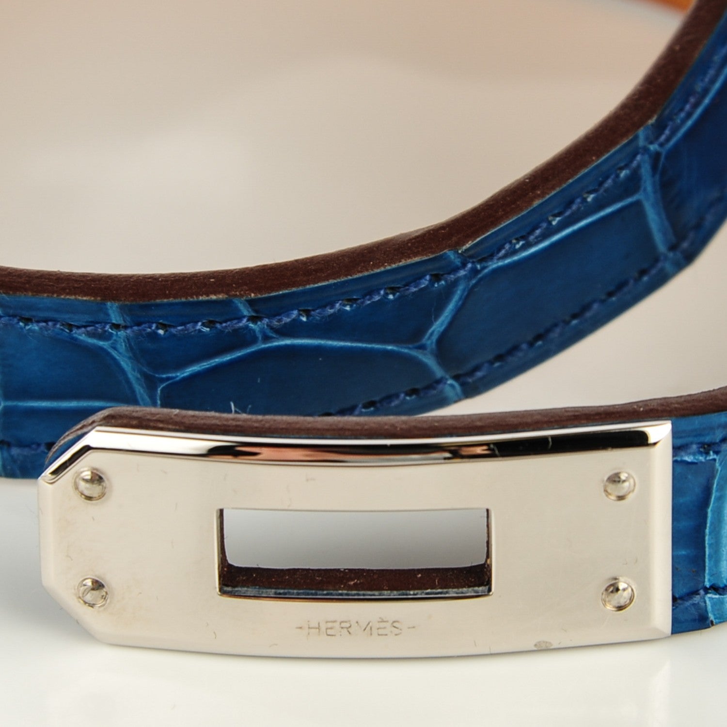 Hermes Shiny Alligator Kelly Double Tour Bracelet S Bleu Izmir 5 of 7