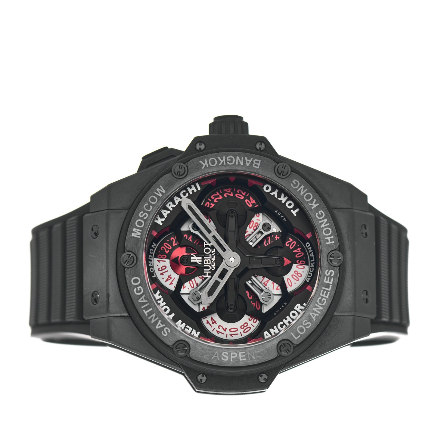 Ceramic Rubber 48mm Big Bang King Power Unico GMT Skeleton World Time Automatic Watch Black 771.CI.1170.RX