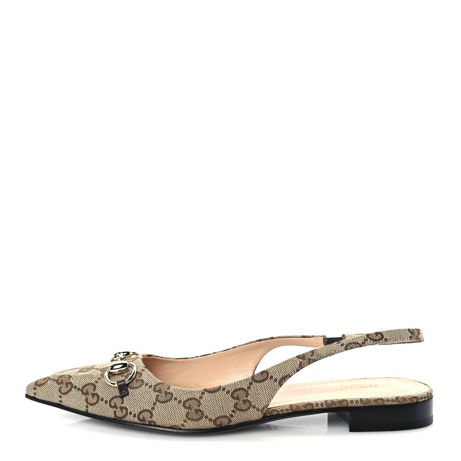 Gucci Monogram Horsebit Womens Slingback Ballet Flat 39  Beige Ebony Cocoa 1 of 8