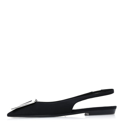 Saint Laurent Crepe De Chine Vivi 10 Plate Slingback Flats 37 Black 1 of 7