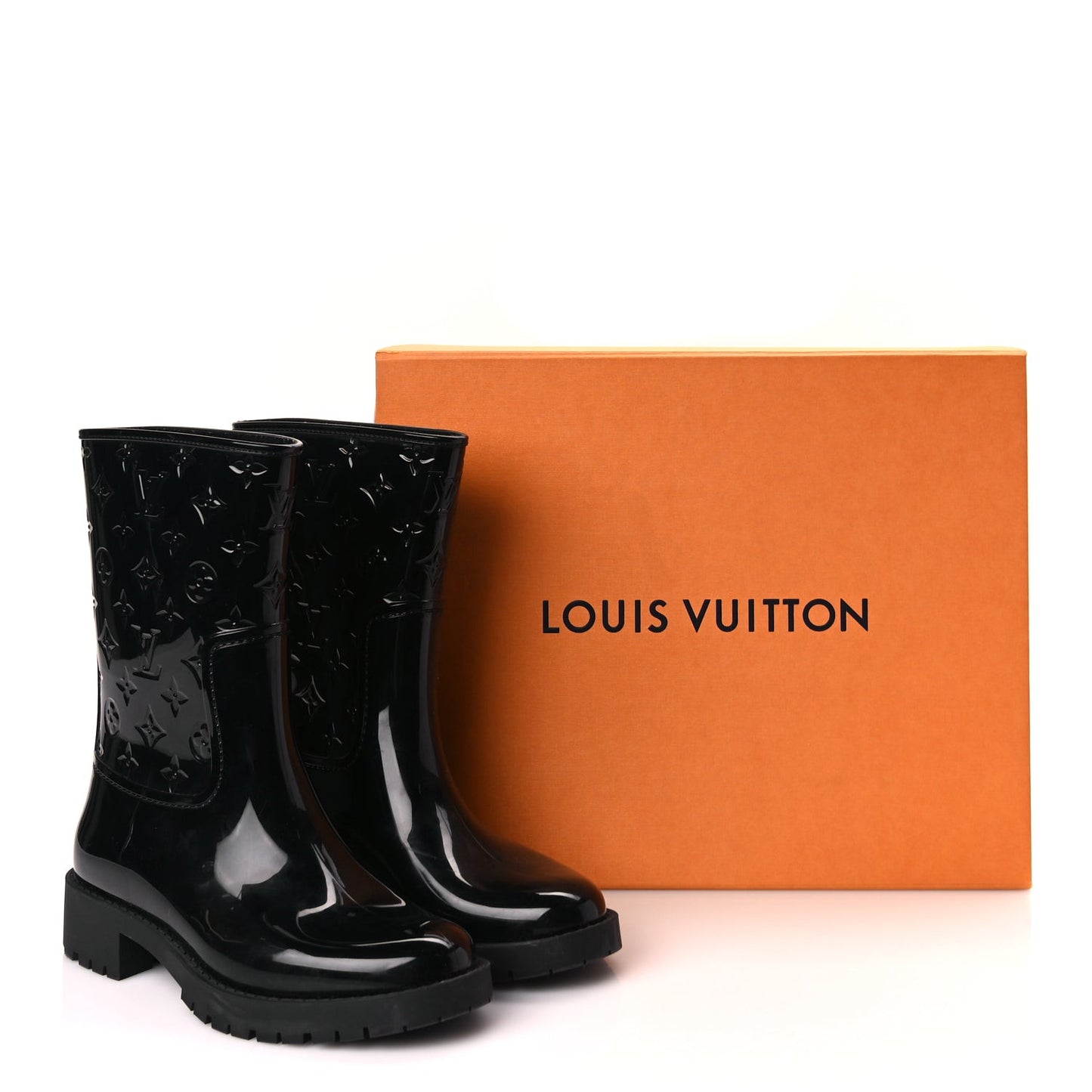 Rubber Embossed Monogram Drops Flat Half Boots 39 Black