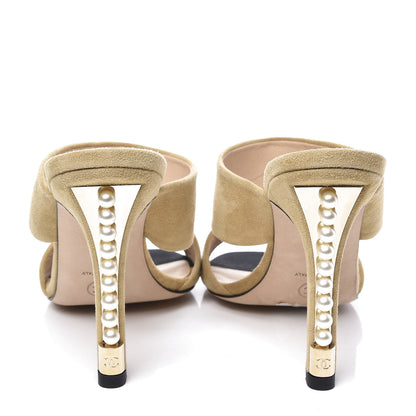 Chanel Suede Kid Pearl Mules 39 Beige 7 of 11