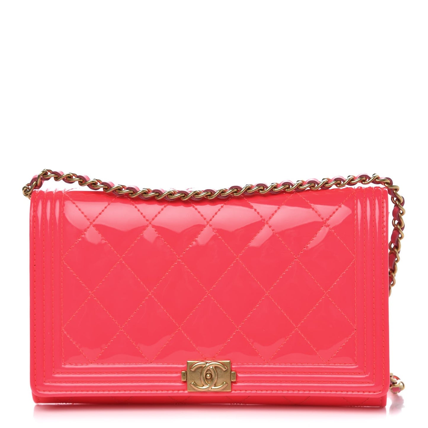 Patent Quilted Boy Wallet On Removable Chain WOC Pink