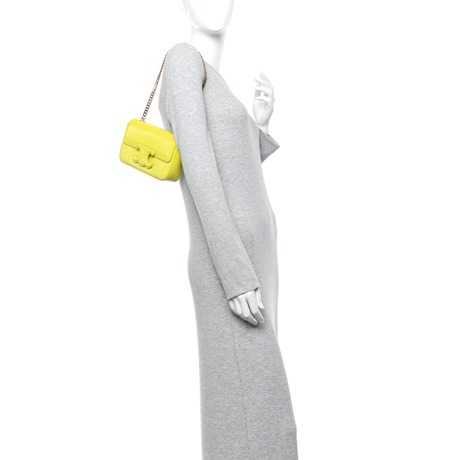 Celine Shiny Calfskin Cuir Triomphe Chain Shoulder Bag Anis 2 of 10