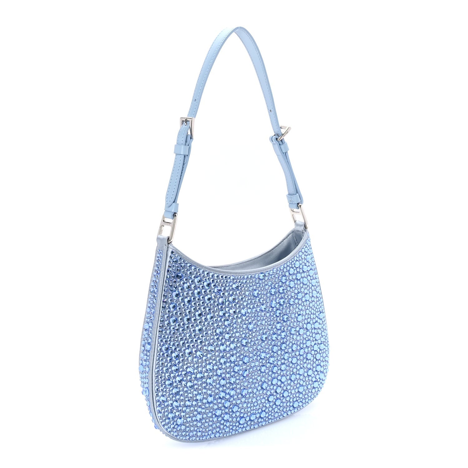 Prada Satin Crystal Cleo Adjustable Strap Shoulder Bag  Celeste 2 of 7