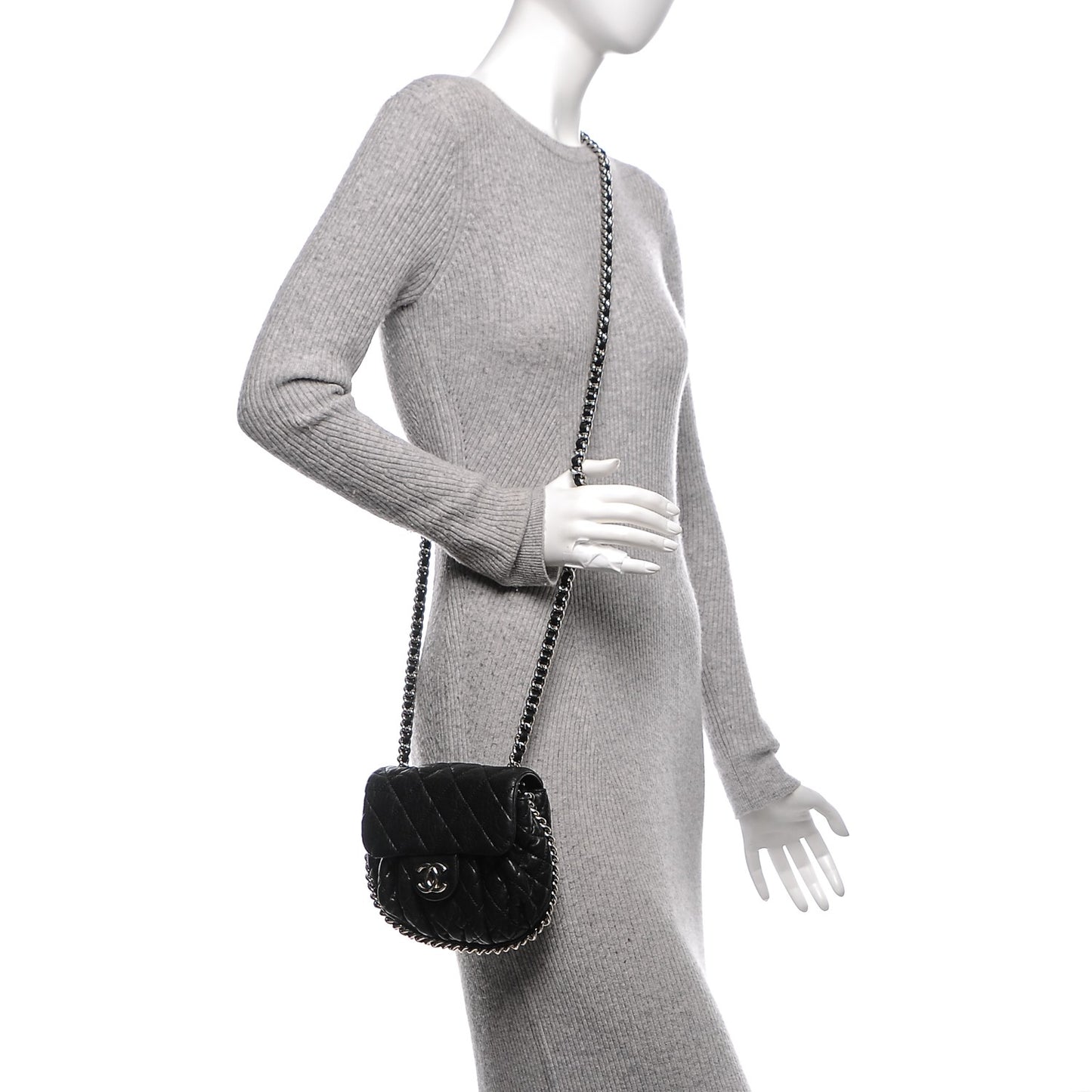 Washed Lambskin Quilted Mini Chain Around Flap Black