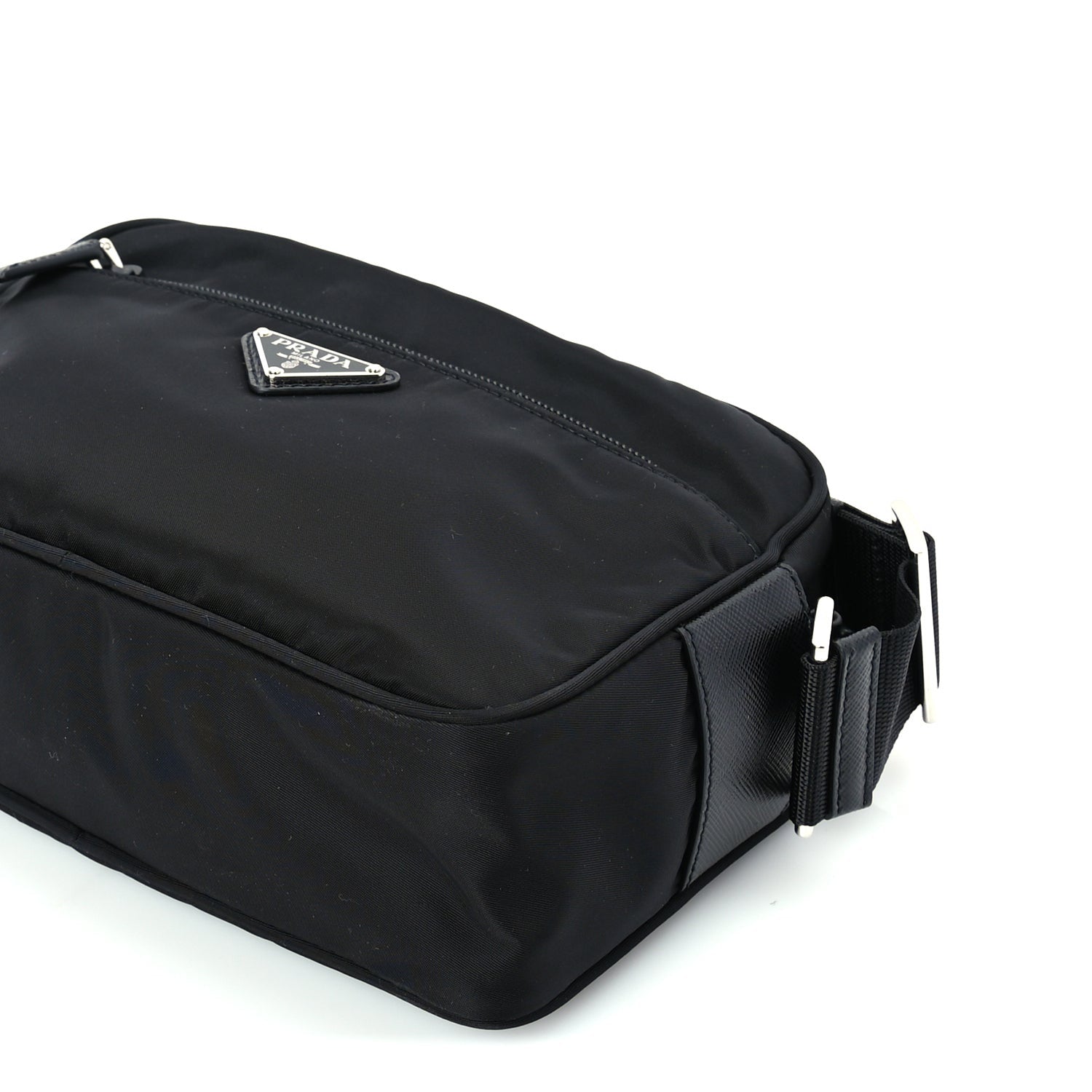 Prada Re-Nylon Vela Saffiano Pocket Double Zip Shoulder Bag  Black 7 of 7