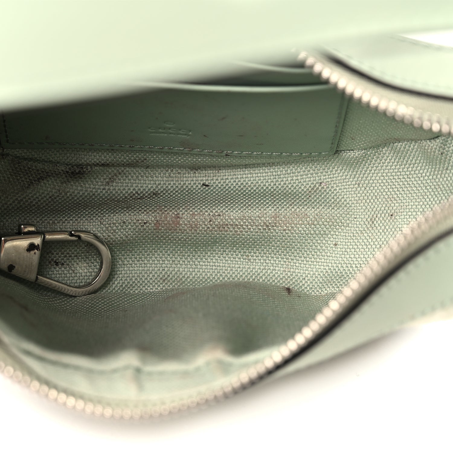 Gucci Denim GG Monogram Calfskin Mini Ophidia Half Moon Hobo Pale Green 4 of 9