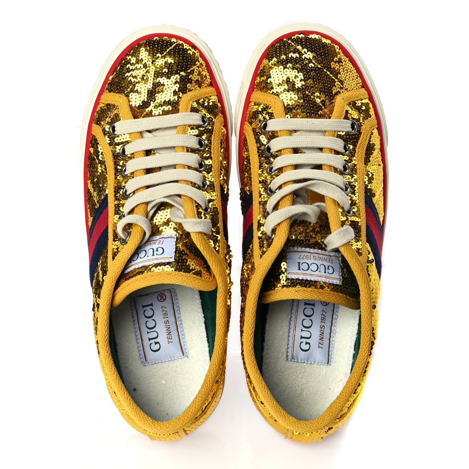 Gucci Sequin Web Matelasse Womens 1977 Tennis Sneakers 36 Gold Yellow 2 of 8