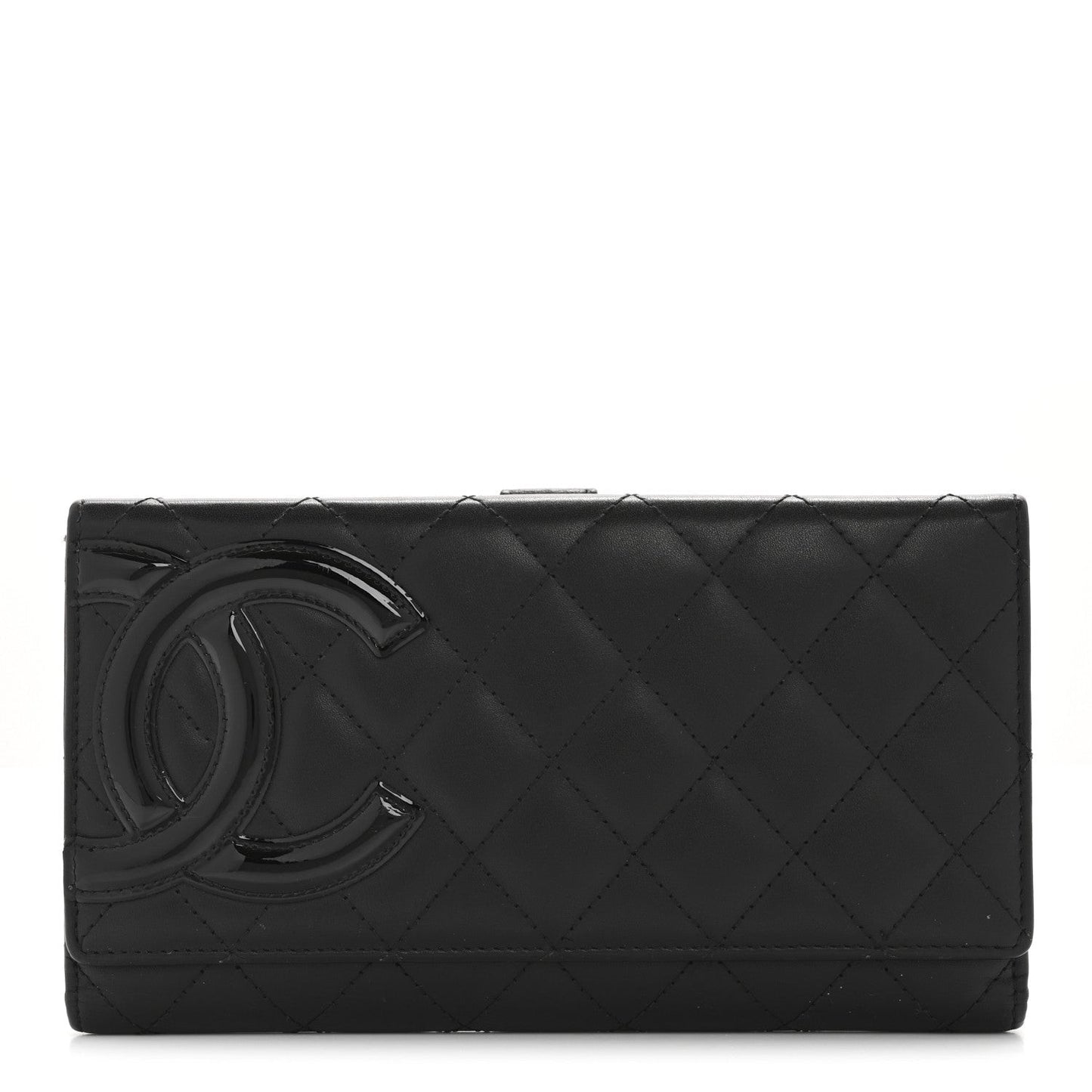 Calfskin Quilted Cambon Long Double Wallet Black