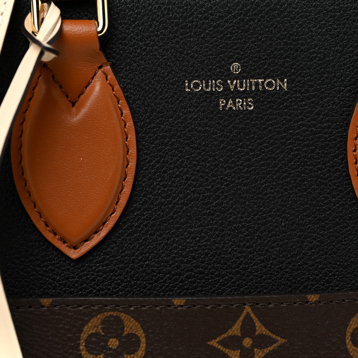 Louis Vuitton Calfskin Monogram Fold Tote MM Black Wine Cream 7 of 10