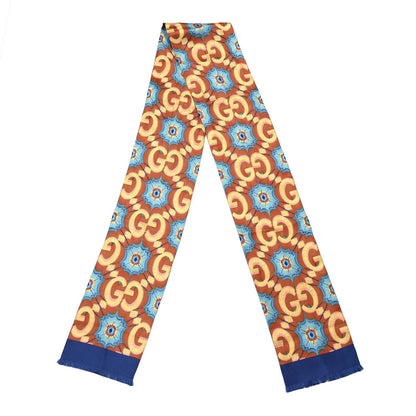 Gucci Silk Monogram Kaleidoscope 100 Fringe Scarf Blue Orange Multicolor 2 of 3