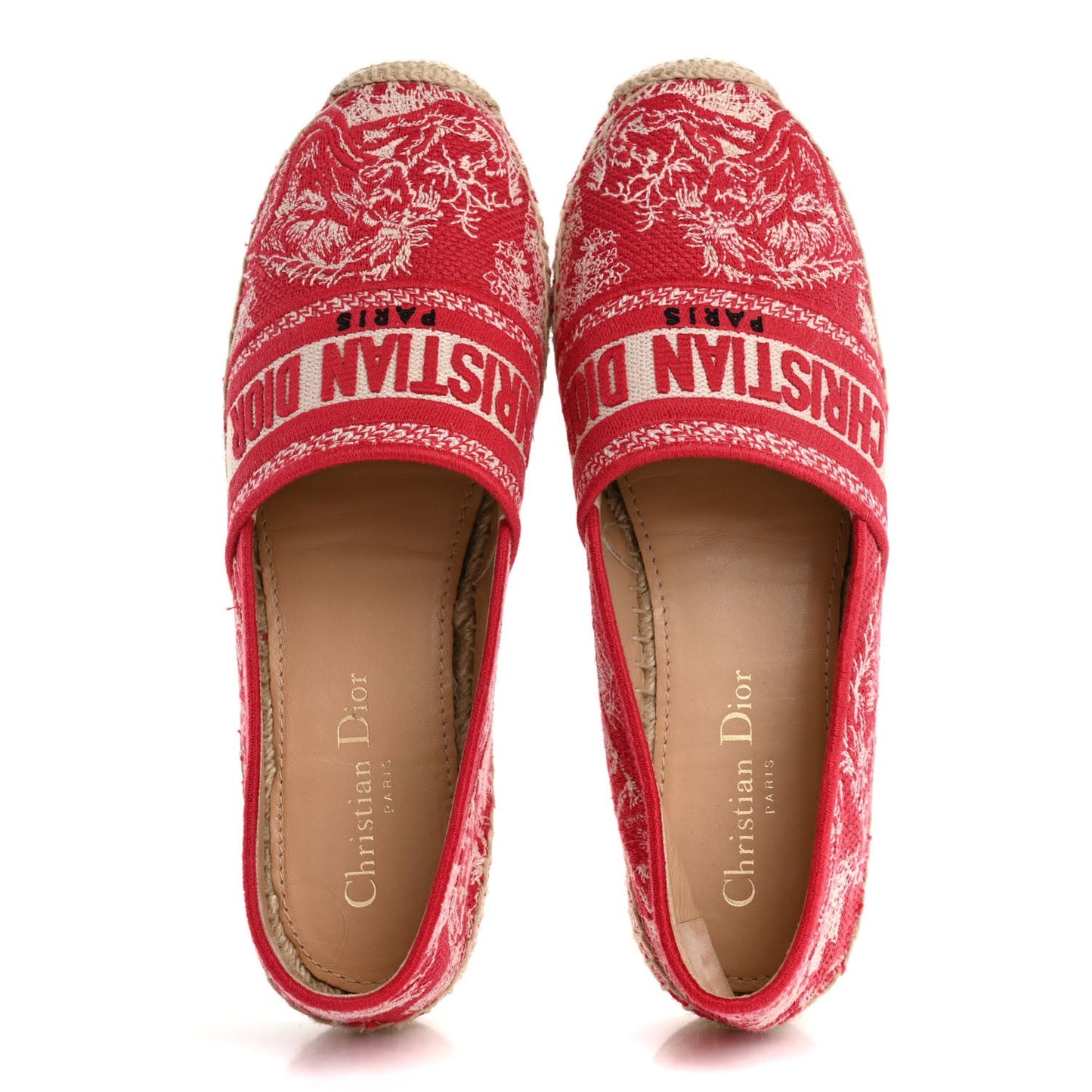 Embroidered Toile De Jouy Granville Espadrille 38.5 Raspberry