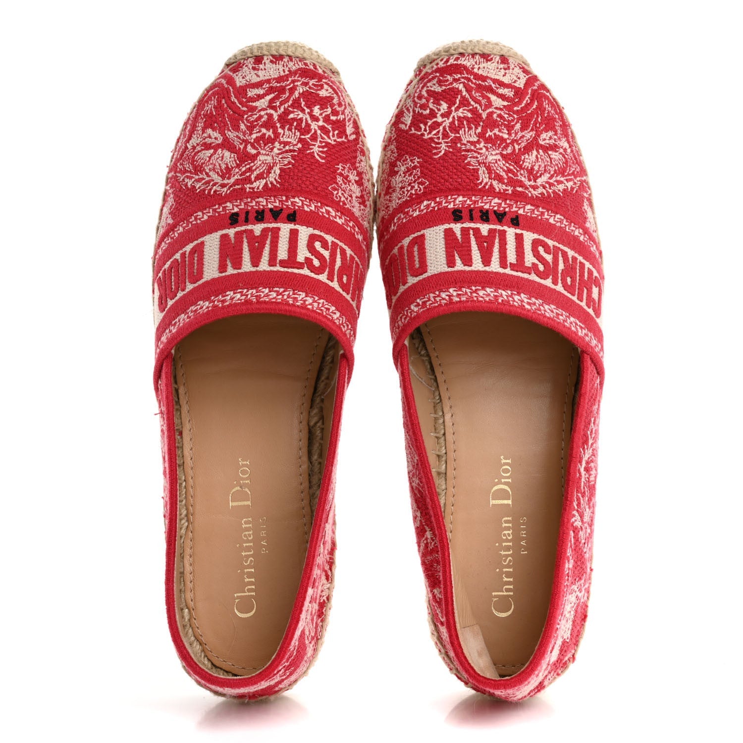 Christian Dior Embroidered Toile De Jouy Granville Espadrille 38.5 Raspberry 2 of 7