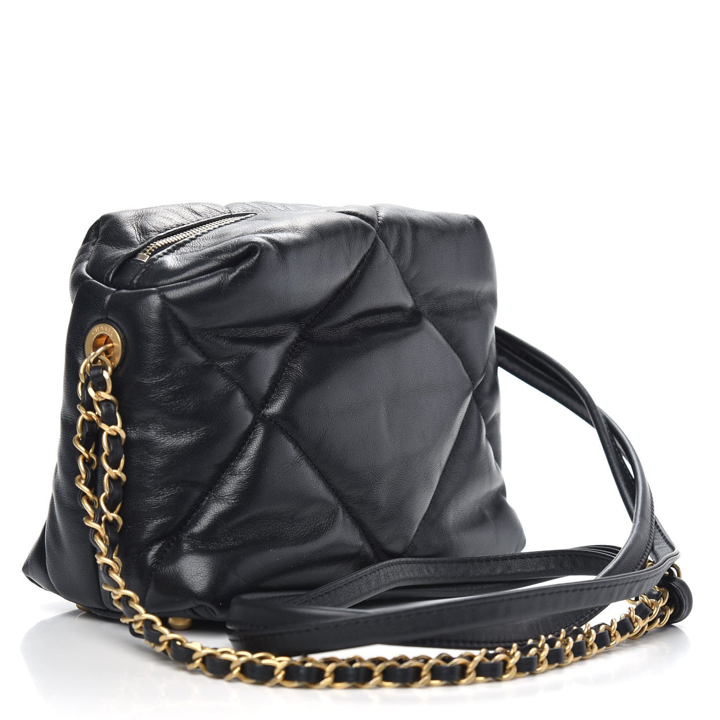 Lambskin Quilted Small Bowling Bag Black
