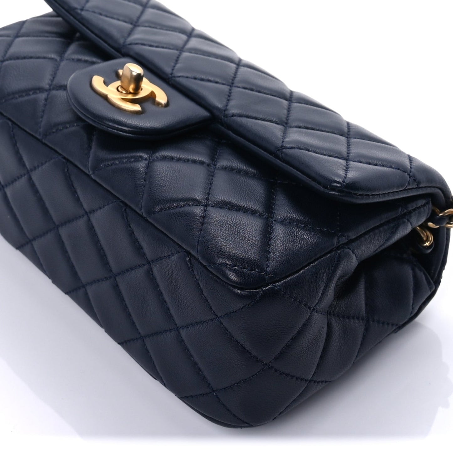 Lambskin Quilted Mini Rectangular Pearl Crush Flap Navy