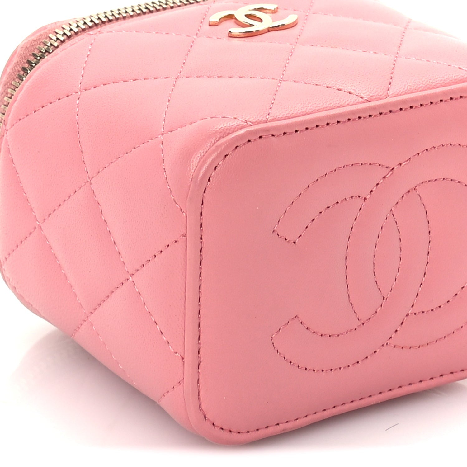 Chanel Lambskin Quilted Top Handle Mini Vanity Case With Chain Pink 8 of 9