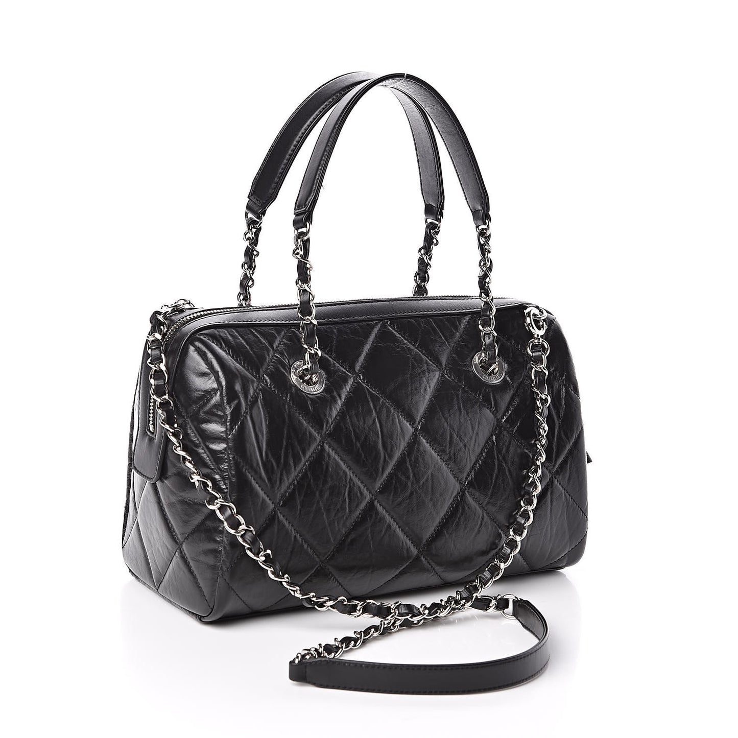 Calfskin Quilted Small CC Bowling Bag Black
