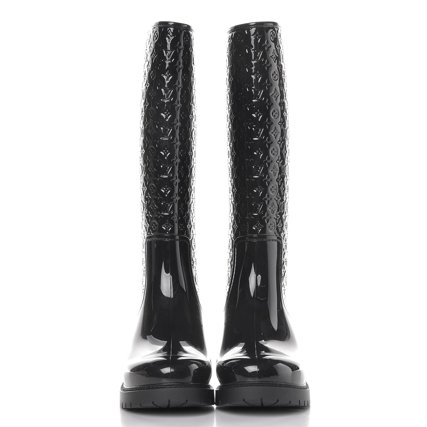 Rubber Embossed Monogram Splash Rain Boots 39 Black