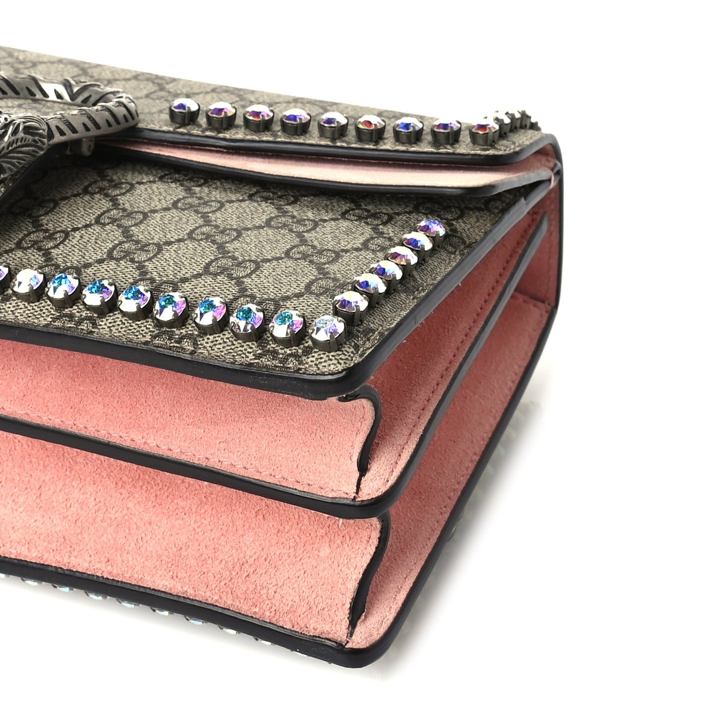 GG Supreme Monogram Suede Crystal Small Dionysus Shoulder Bag  Beige Ebony Light Peonia