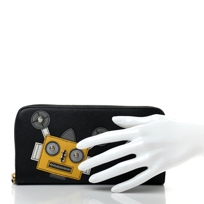 Prada Saffiano Robot Continental Zip Around Wallet Black 2 of 8