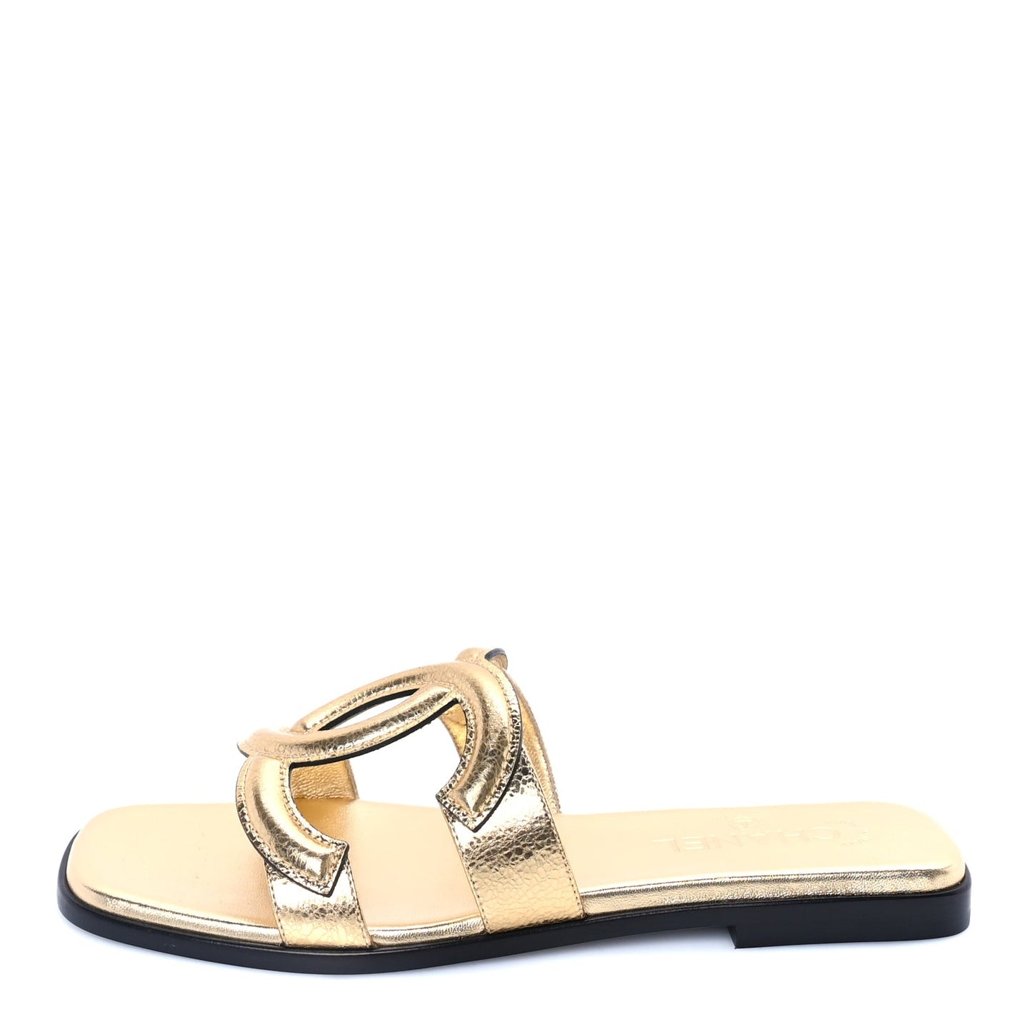 Metallic Lambskin CC Cut Out Mules Sandals 40  Gold