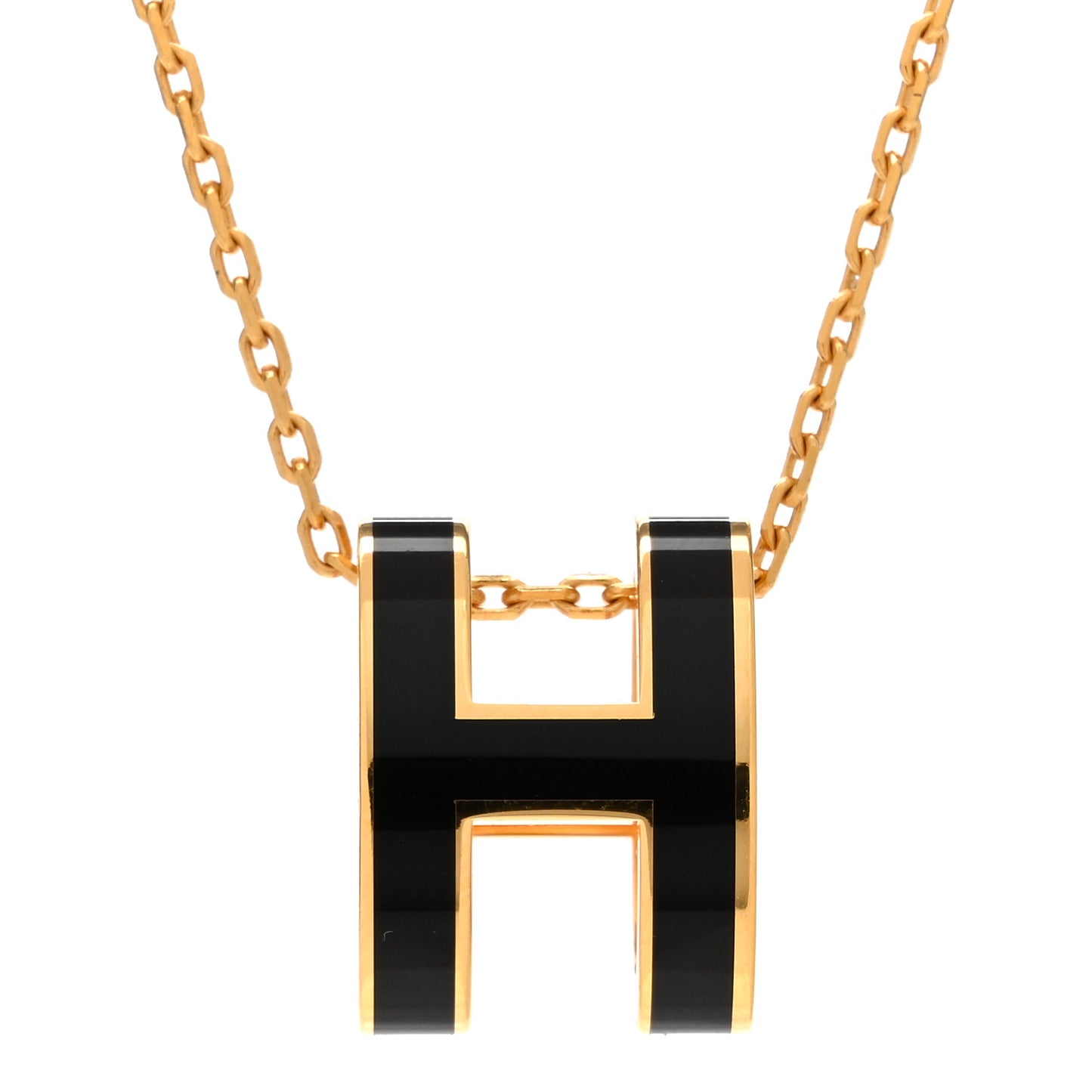 Lacquered Gold Pop H Pendant Necklace Black