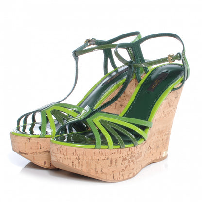 Louis Vuitton Patent Cork Summertime Wedges 37.5 Green 2 of 7