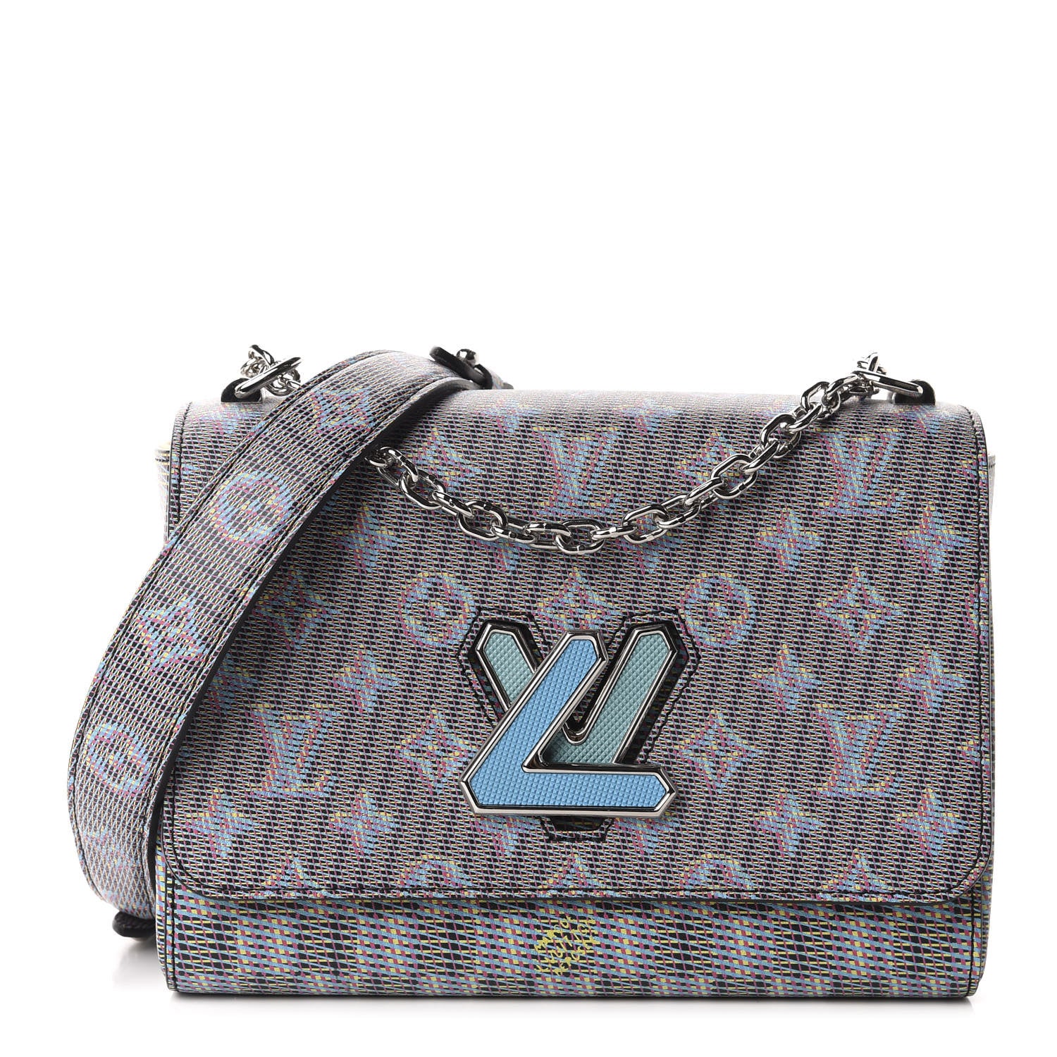 Louis Vuitton Calfskin Monogram LV Pop Twist Shoulder Bag MM Blue 1 of 10