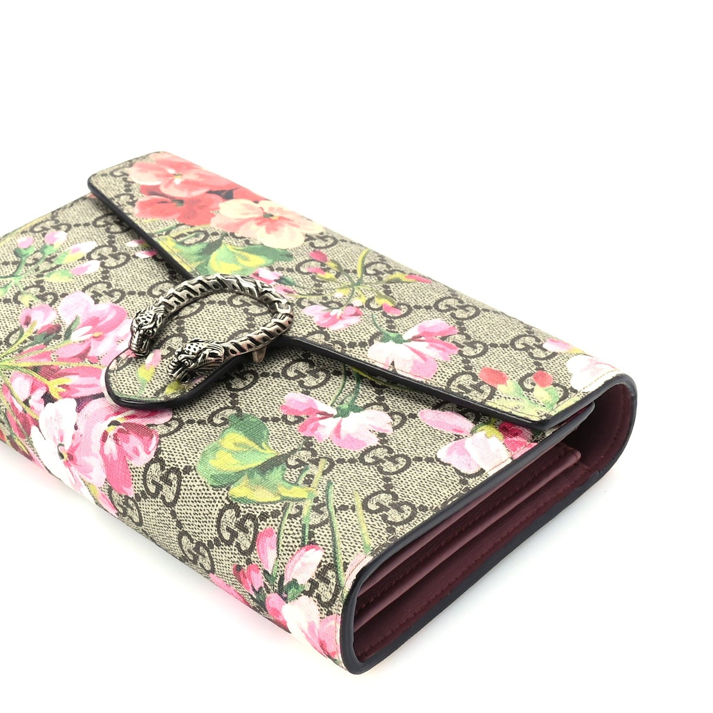 GG Supreme Monogram Blooms Mini Dionysus Chain Wallet Beige Multicolor Dry Rose