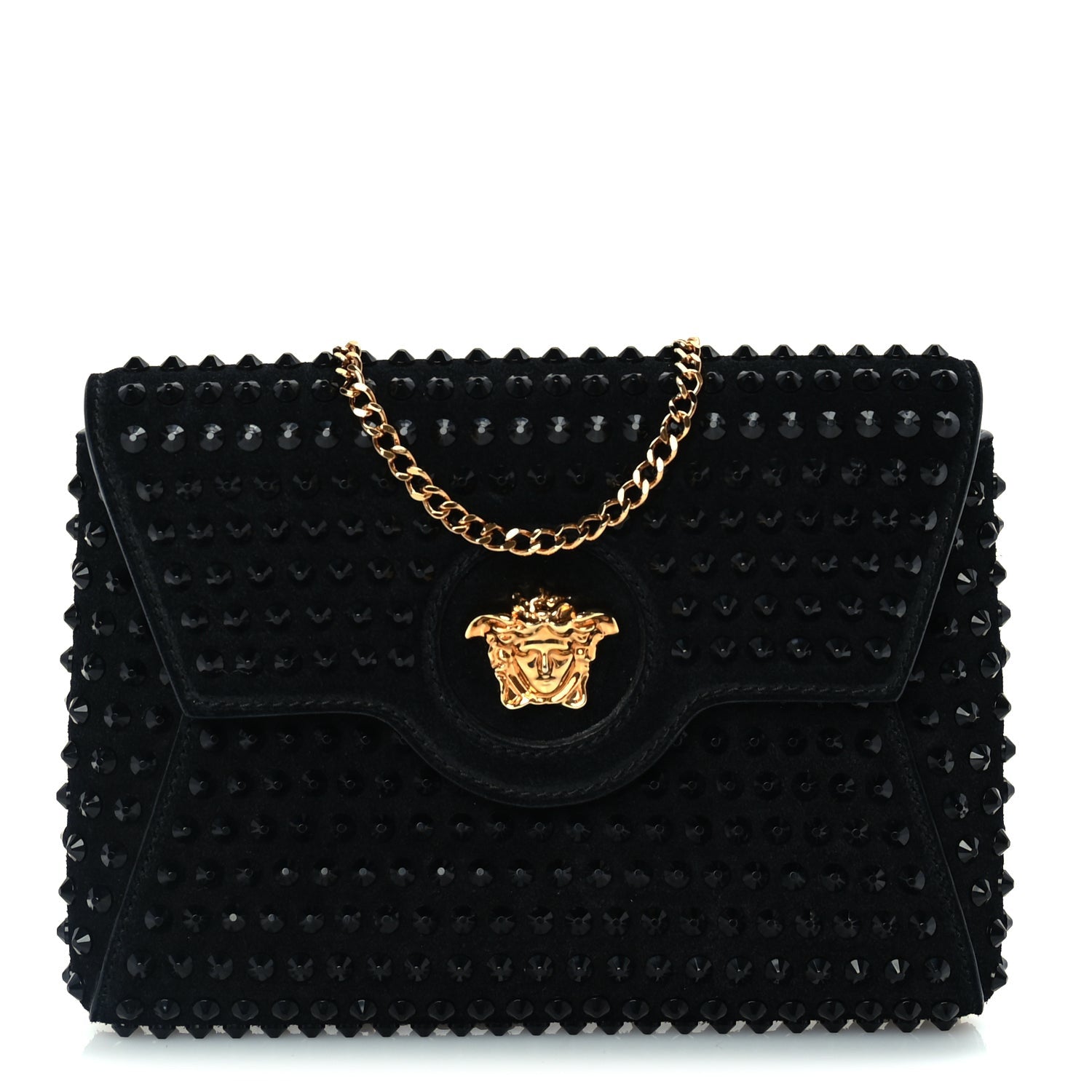 Versace Suede Studded Medusa Chain Clutch Black 1 of 8