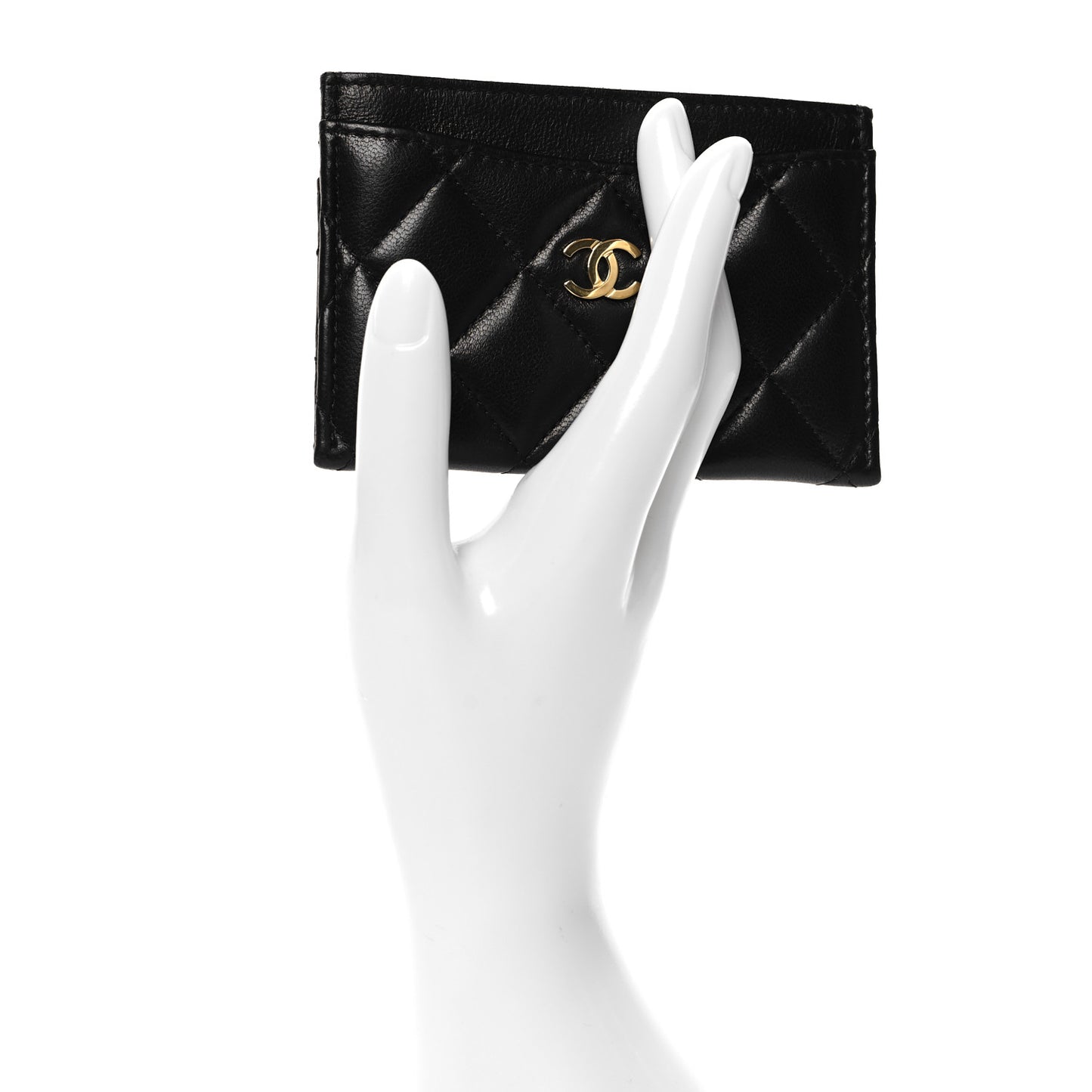 Lambskin Quilted Card Holder Black