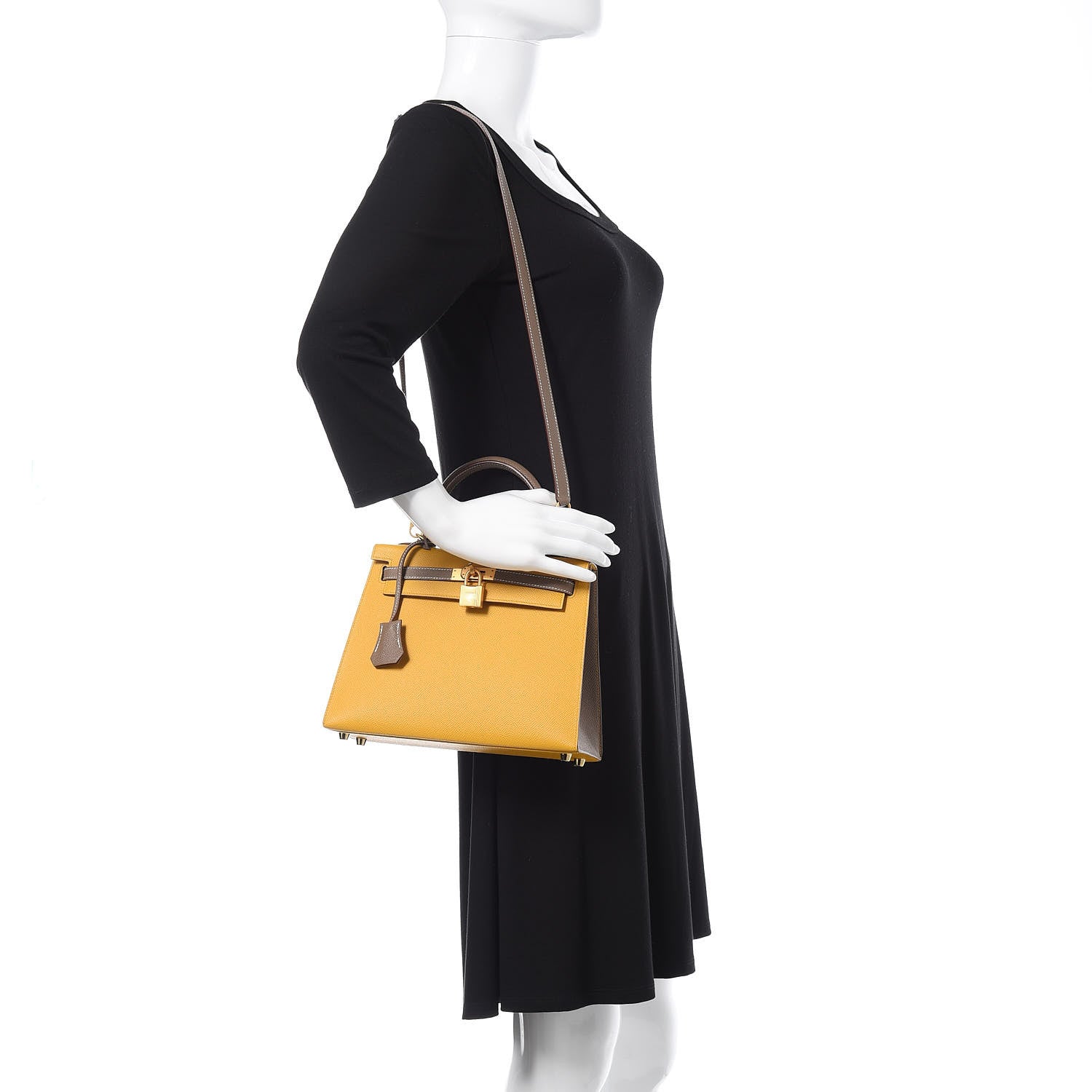 Hermes Epsom Horseshoe Kelly Sellier 25 Jaune Ambre Etoupe 2 of 34
