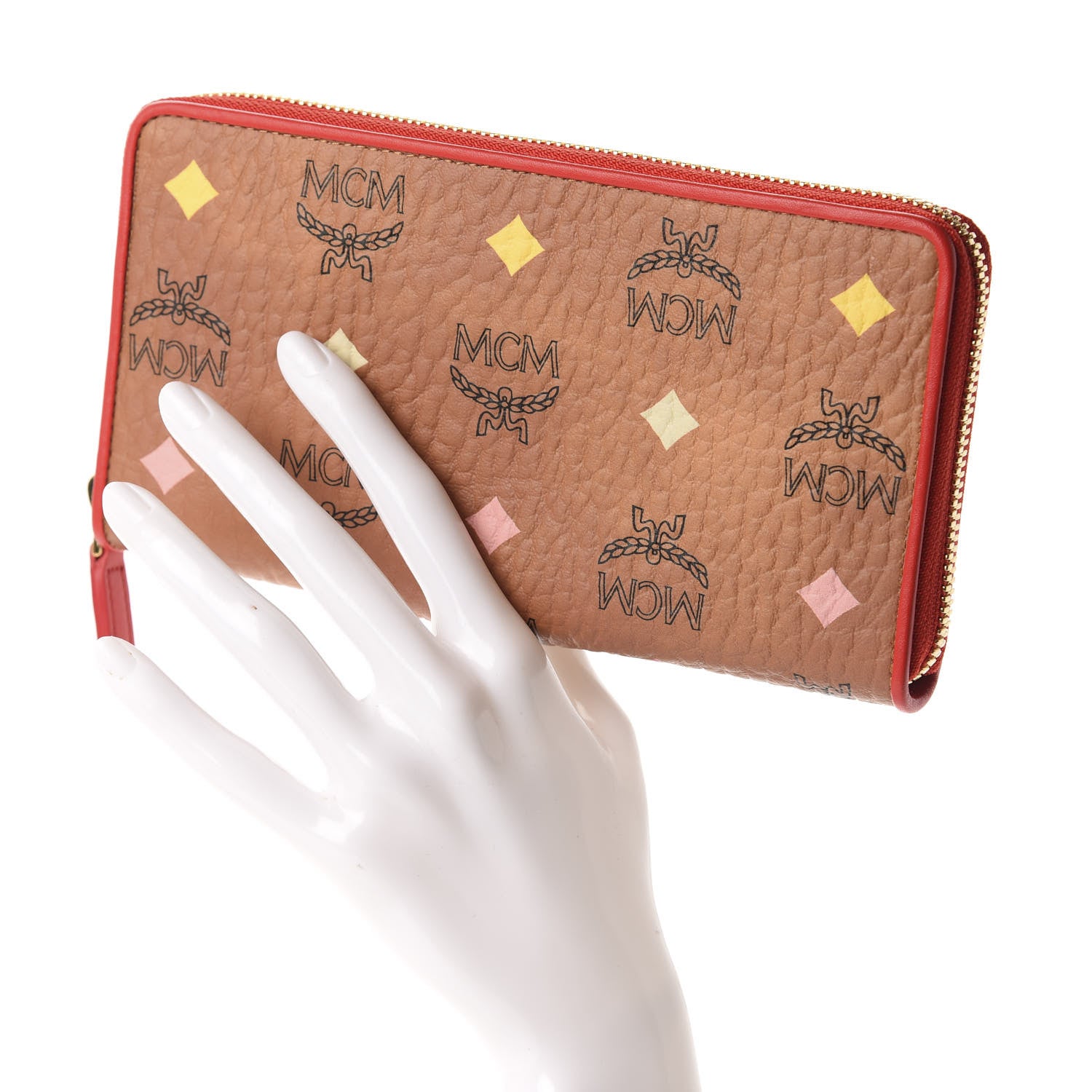 MCM Skyoptic Visetos Zip Around Wallet Cognac Red 2 of 8