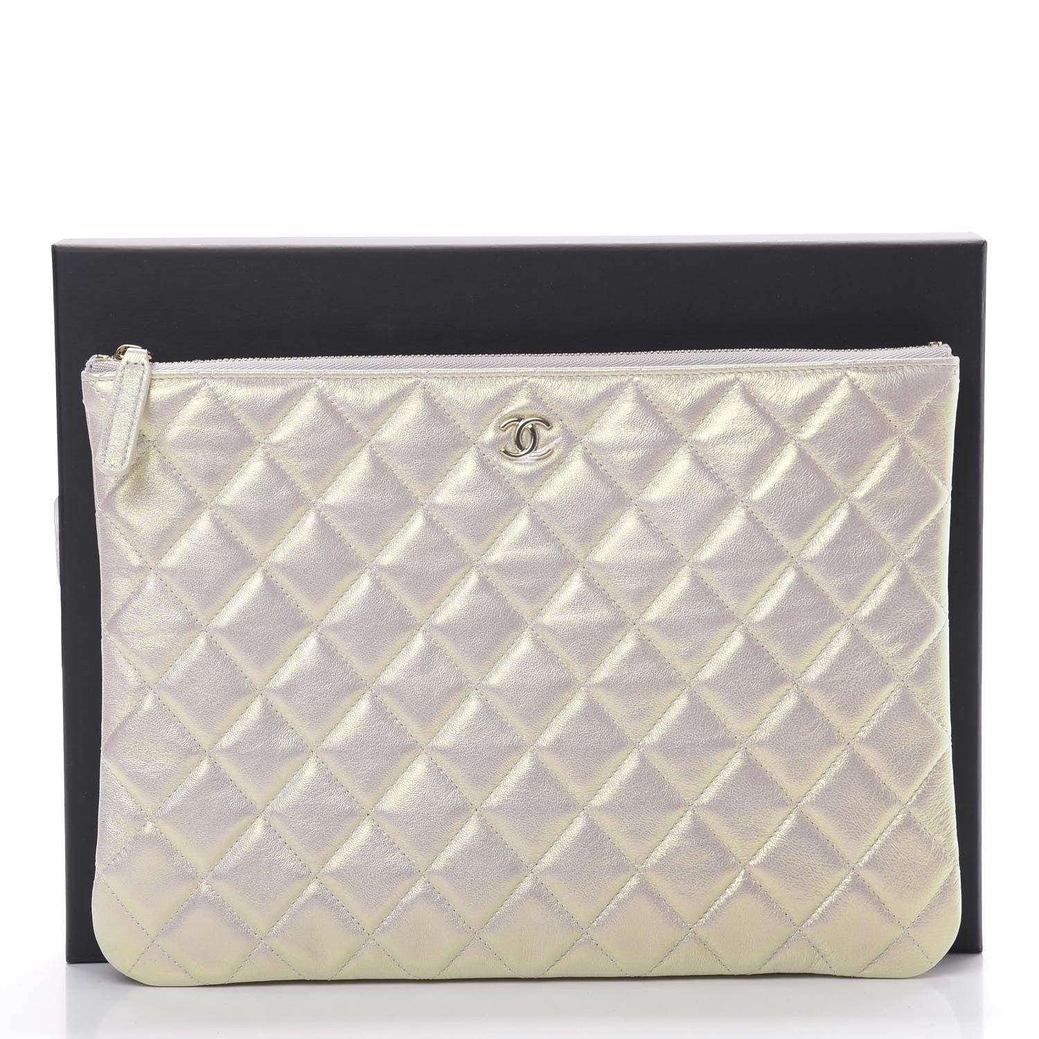 Chanel Iridescent Lambskin Quilted Medium Cosmetic Case Ivory 8 of 8