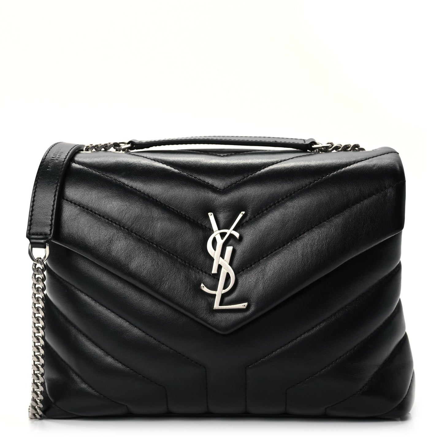 Calfskin Y Quilted Monogram Small Loulou Chain Satchel Black