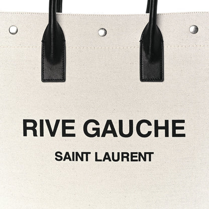 Saint Laurent Linen Calfskin Rive Gauche North South Tote Optic White 6 of 7
