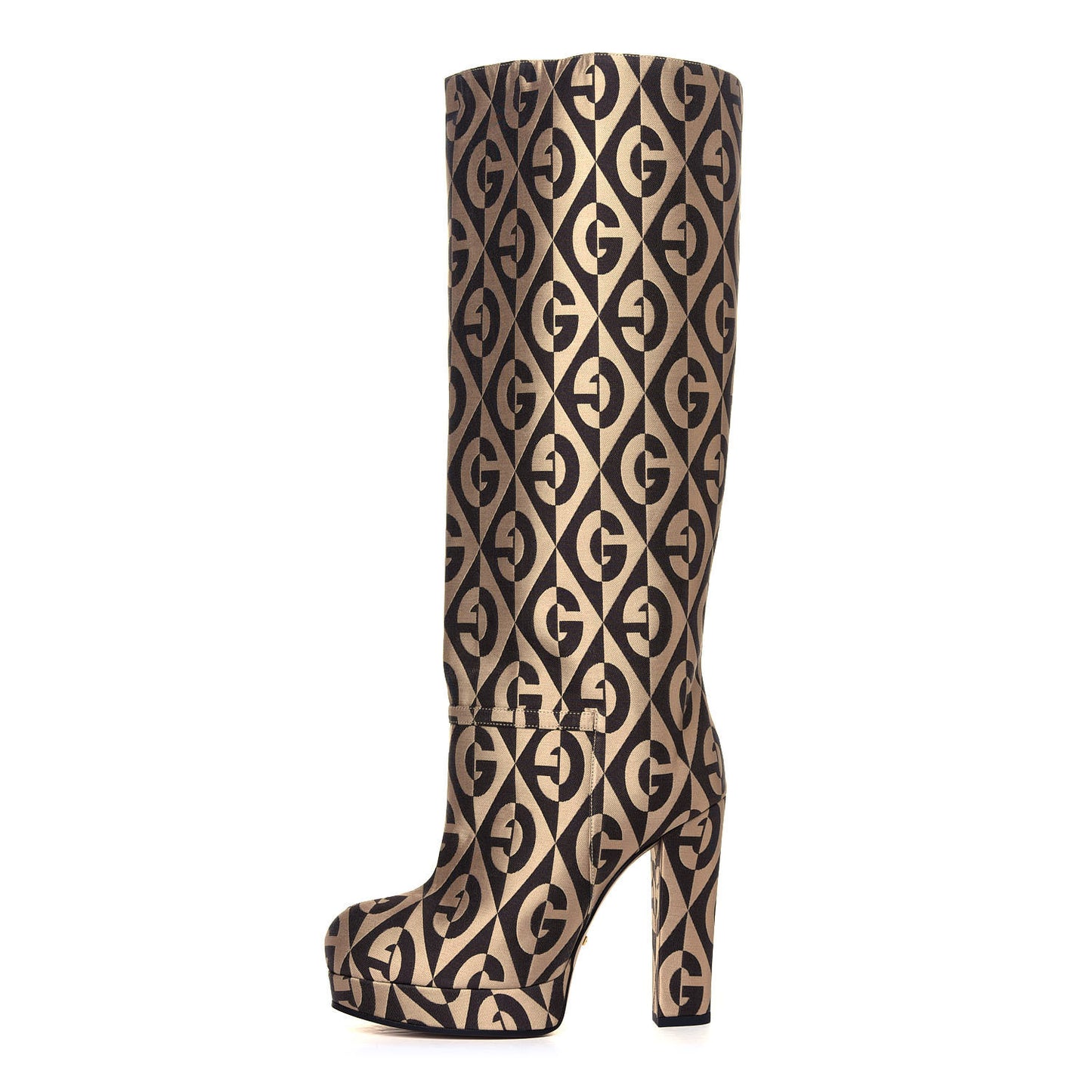 Fabric G Rhombus Print Platform Boots 35.5 Beige Cocoa