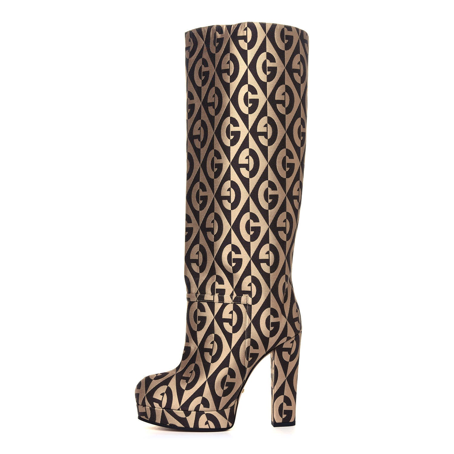 Gucci Fabric G Rhombus Print Platform Boots 35.5 Beige Cocoa 1 of 3