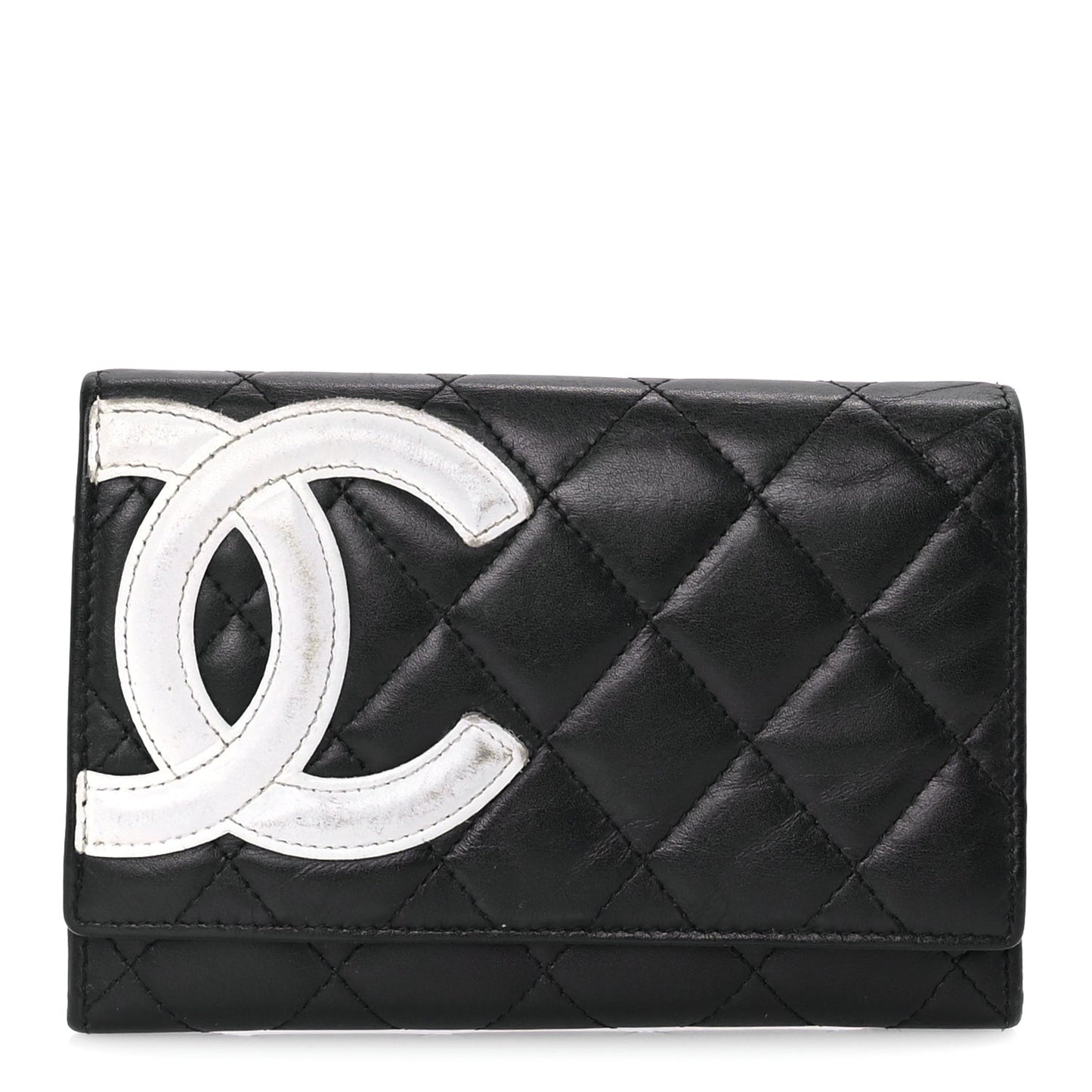 Calfskin Quilted Cambon Flap Wallet Black White