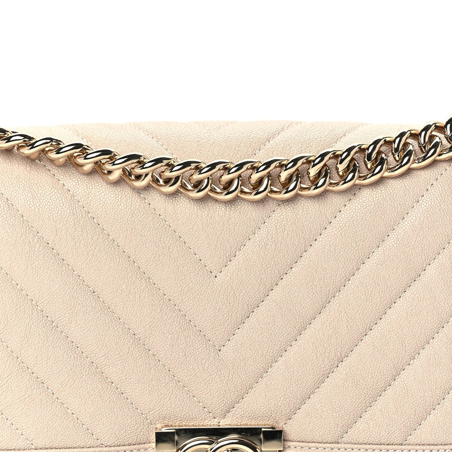 Caviar Chevron Quilted Medium Boy Flap Light Beige