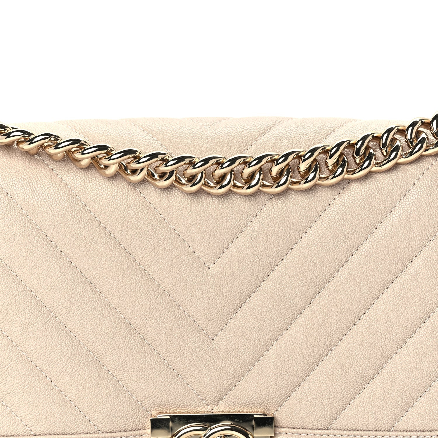 Chanel Caviar Chevron Quilted Medium Boy Flap Light Beige 7 of 9