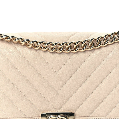 Chanel Caviar Chevron Quilted Medium Boy Flap Light Beige 7 of 9