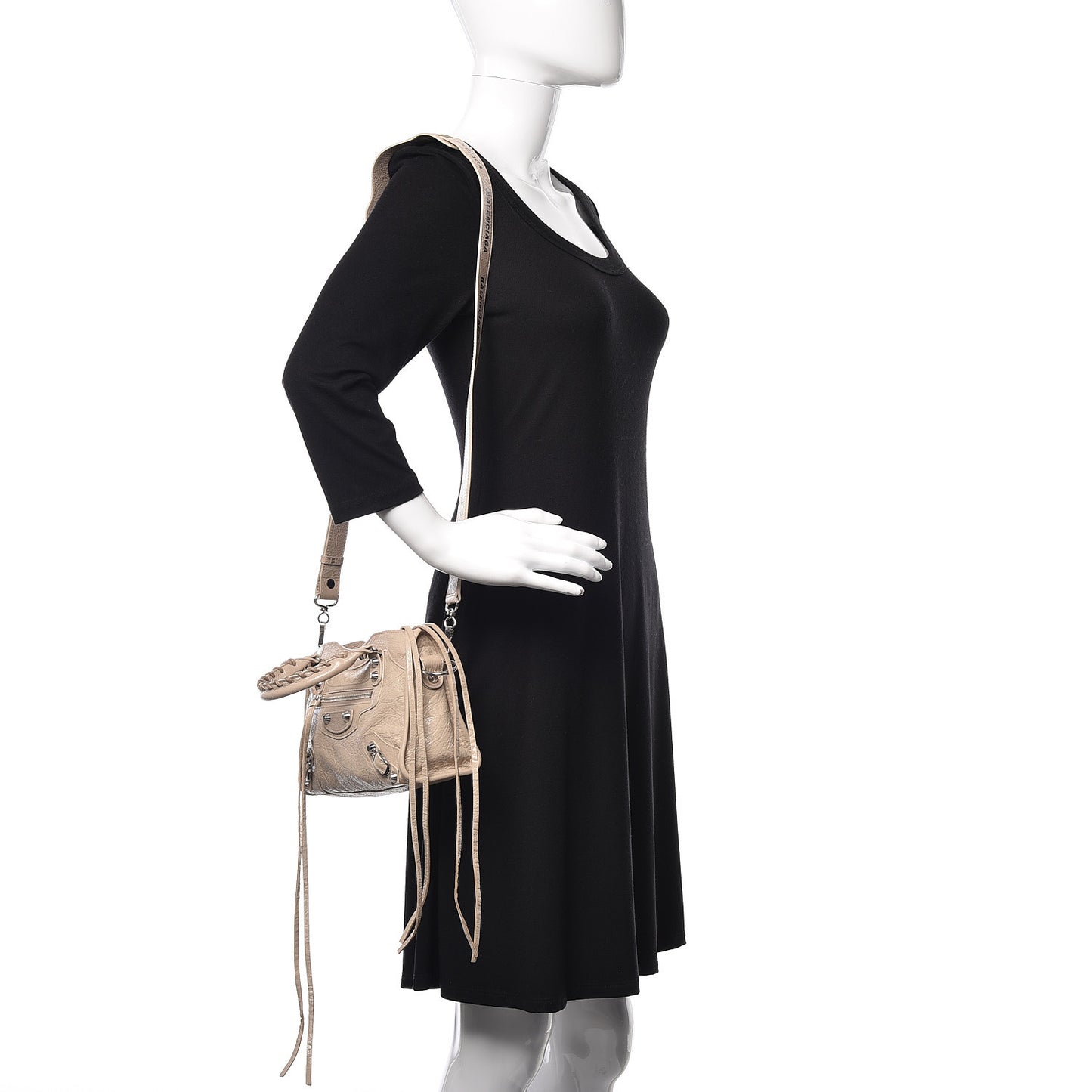 Agneau Classic Silver Hardware Mini City Logo Strap Beige Tapioca