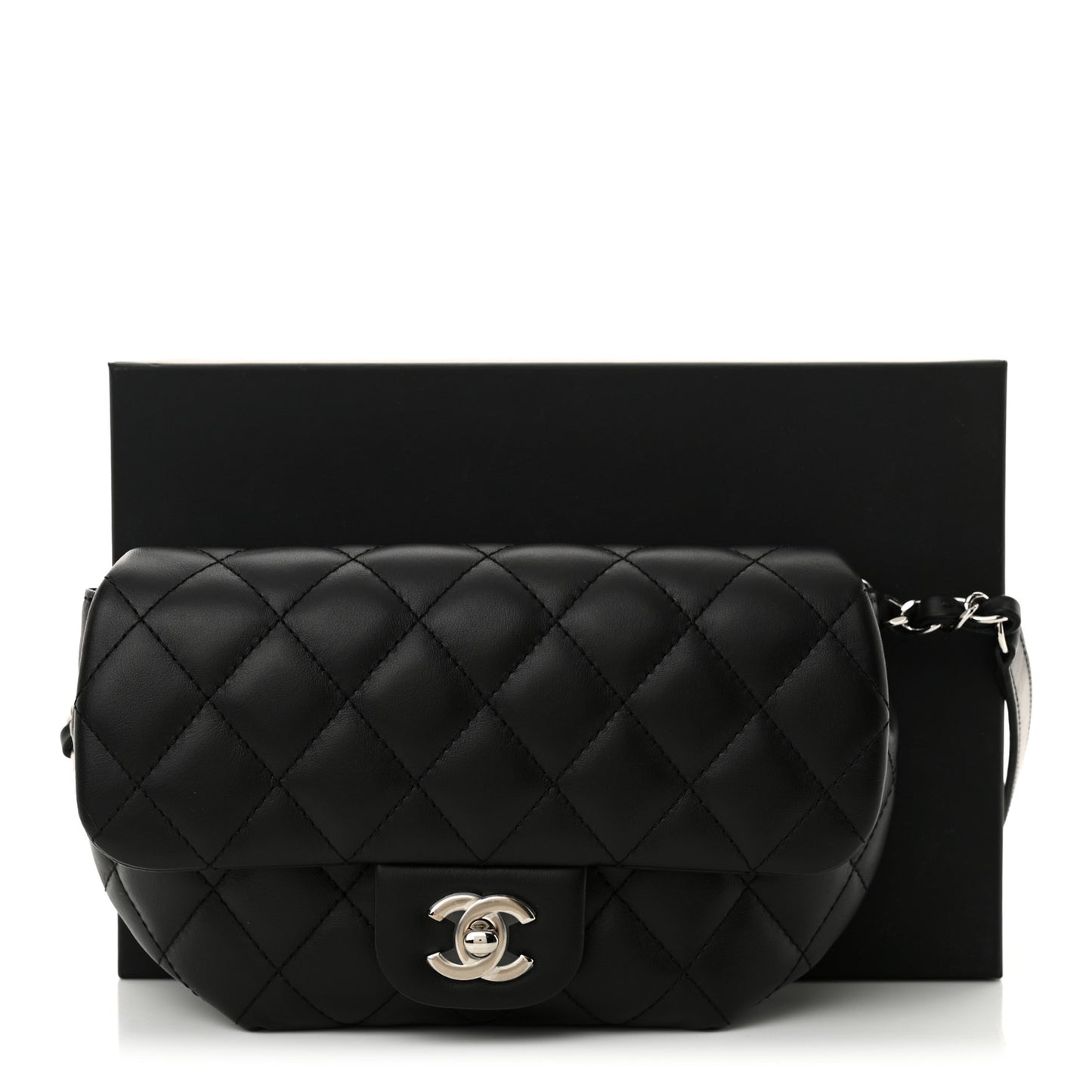 Calfskin Quilted CC Uniform Flap Belt Bag Black