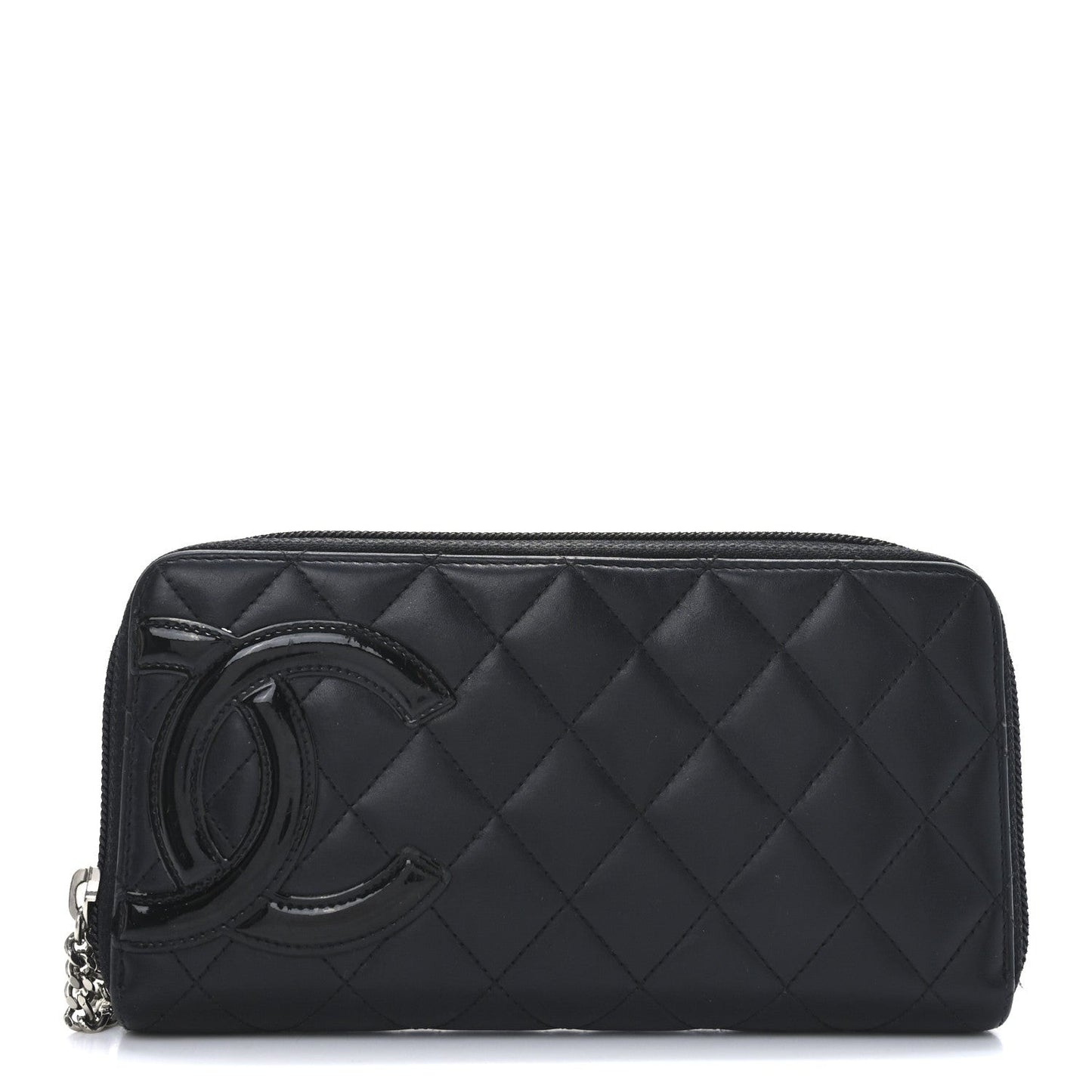 Calfskin Quilted Cambon Large Gusset Zip Around Wallet Black
